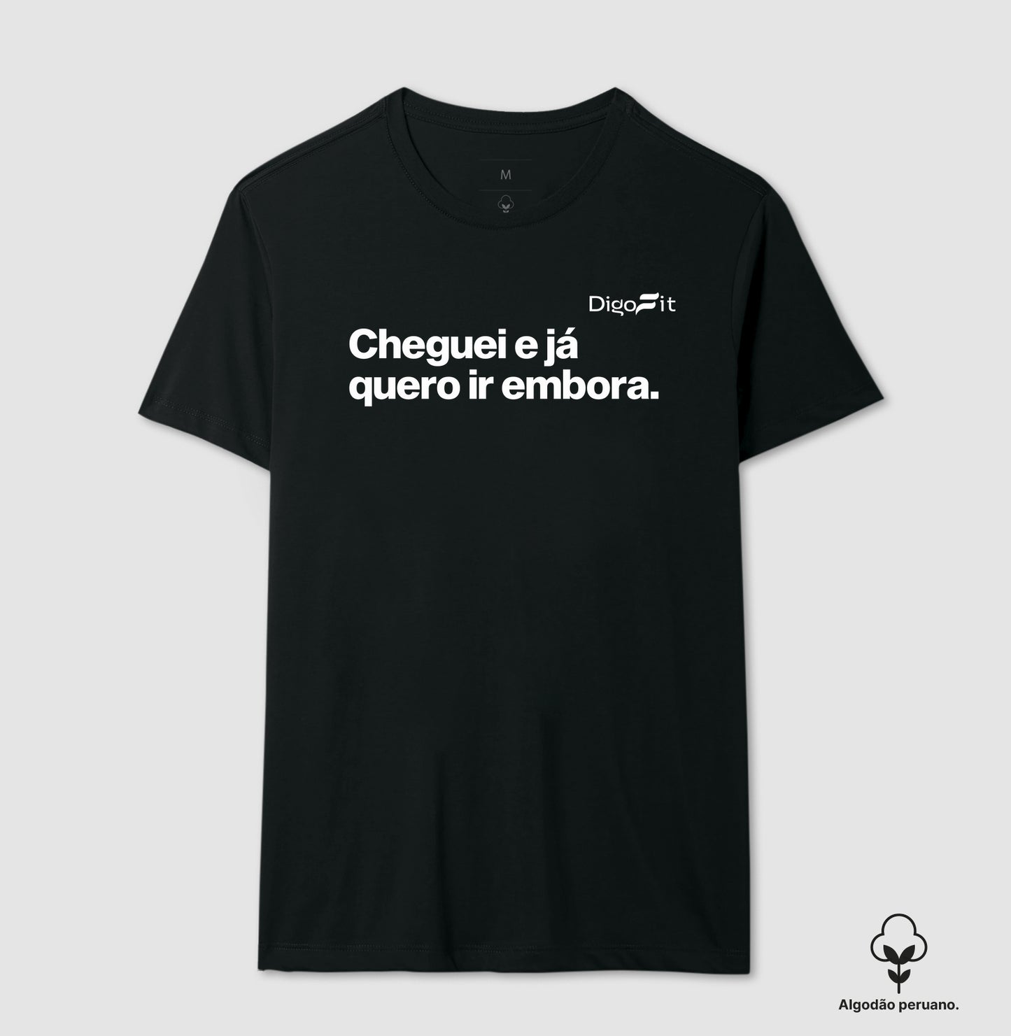 CAMISETA ALGODÃO PERUANO ACADEMIA CHEGUEI E JÁ QUERO IR EMBORA