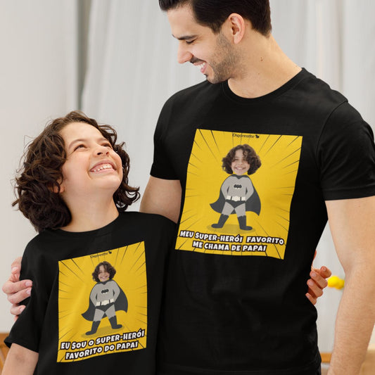 CAMISETA PERSONALIZADA TENHO SUPER-HERÓI / HEROÍNA (PAPAIS / AVÓS / TITIOS / DINDOS)