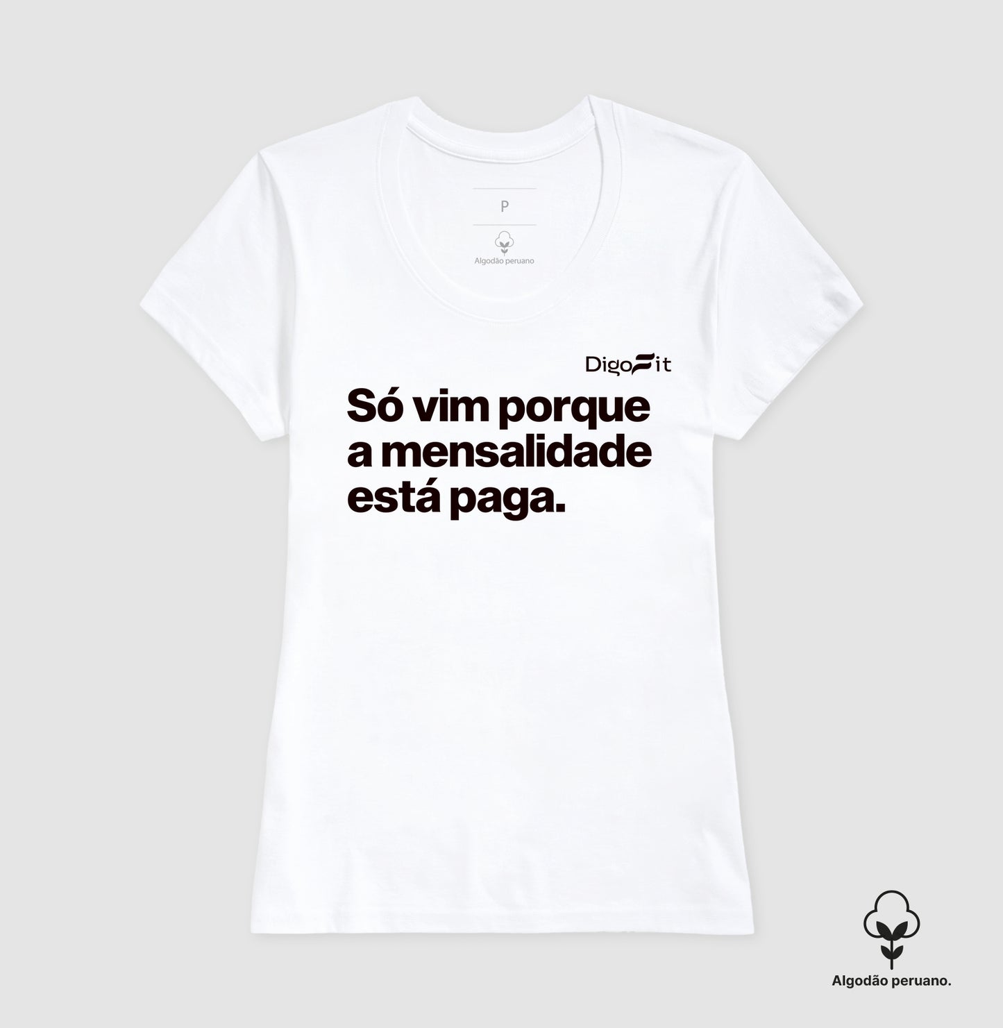 CAMISETA ALGODÃO PERUANO ACADEMIA SÓ VIM PORQUE A MENSALIDADE ESTÁ PAGA