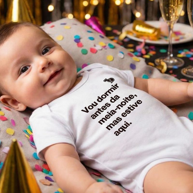 CAMISETA / BODY INFANTIL ANO NOVO VOU DORMIR ANTES DA MEIA-NOITE