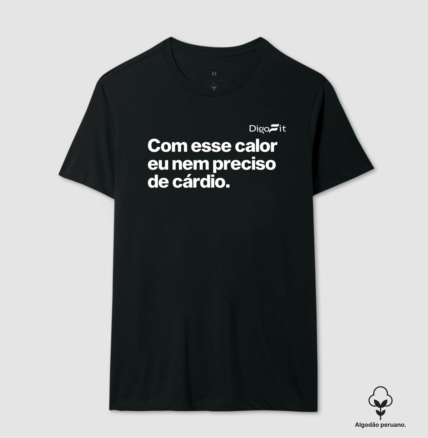 CAMISETA ALGODÃO PERUANO ACADEMIA COM ESSE CALOR NEM PRECISO DE CÁRDIO