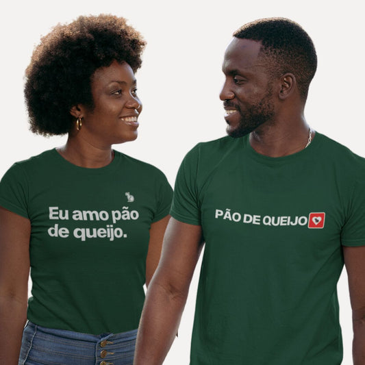 KIT CAMISETAS CASAL EU AMO PÃO DE QUEIJO