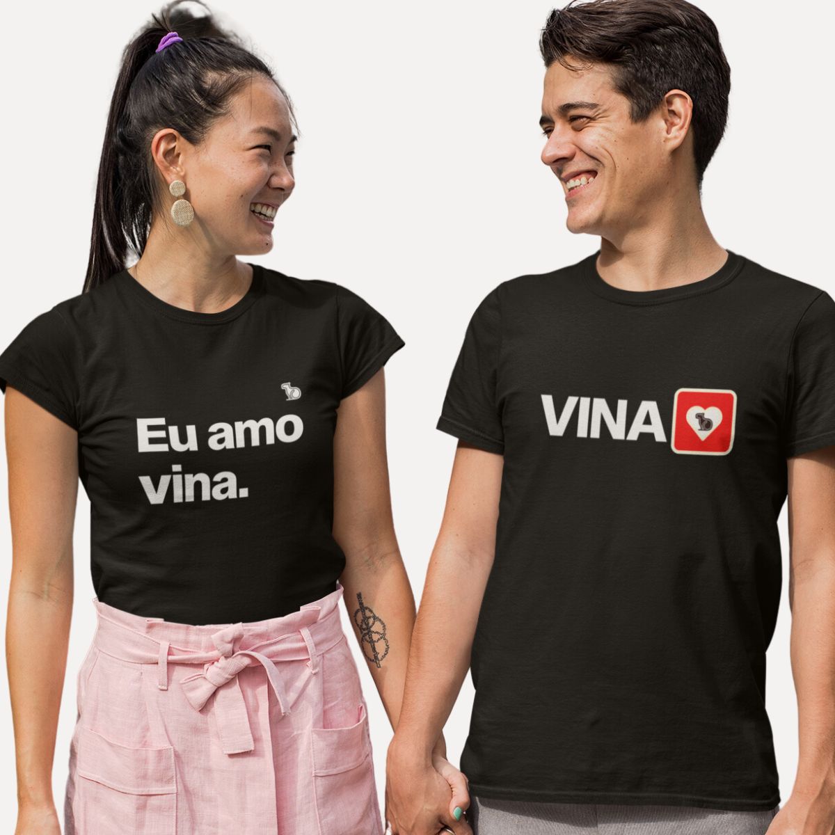 KIT CAMISETAS CASAL EU AMO VINA